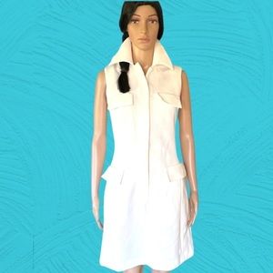 𝅺vintage Mod white sz XS/S dress ALine sheath wiggle crepe poly knit petite MCM